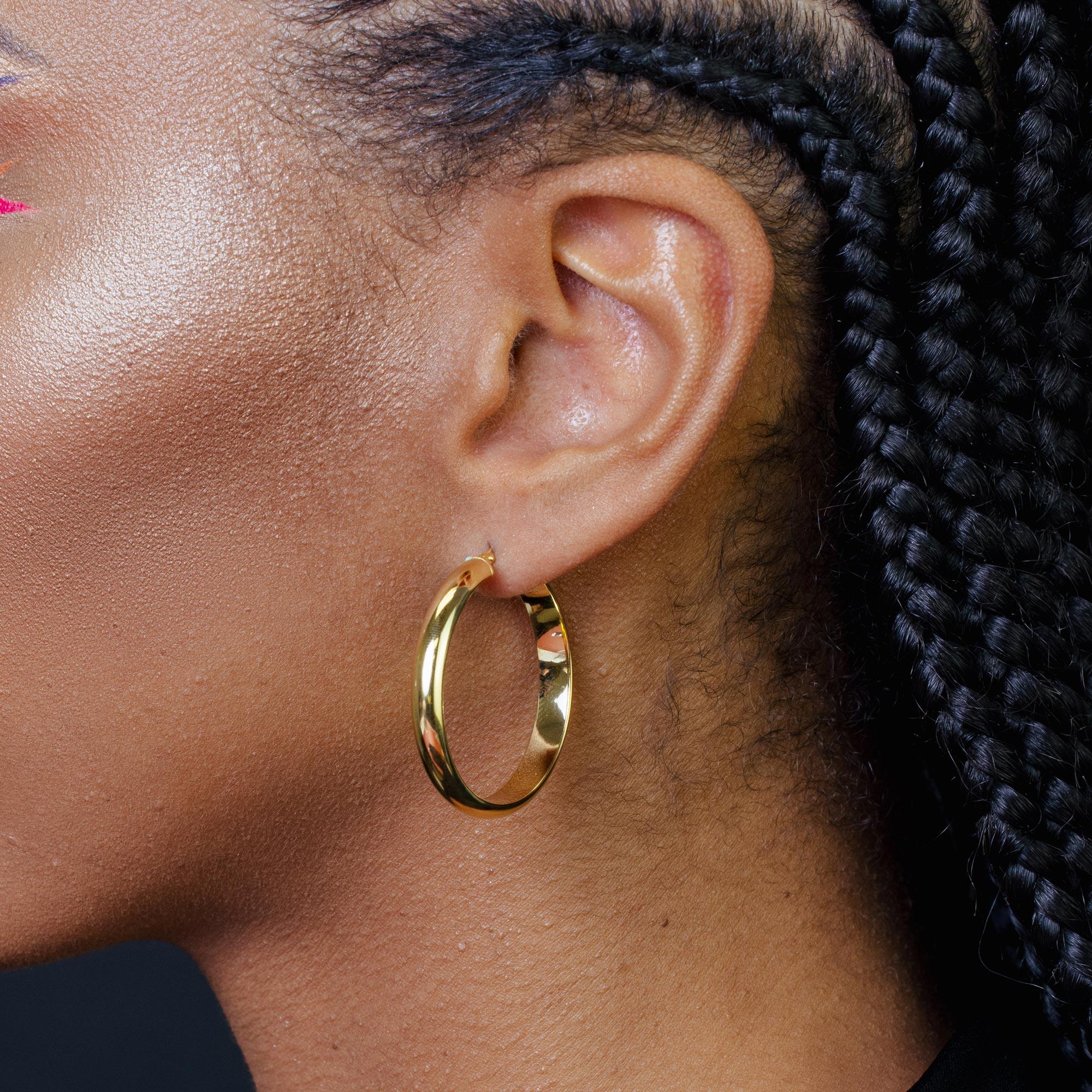 Gold Plated 925 Sterling Silver Electroforming Rounded 5mm Hoop Earring - ARE00023GP