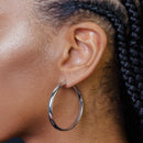 Rhodium Plated 925 Sterling Silver Electroforming Rounded 5mm Hoop Earrings - ARE00023RH