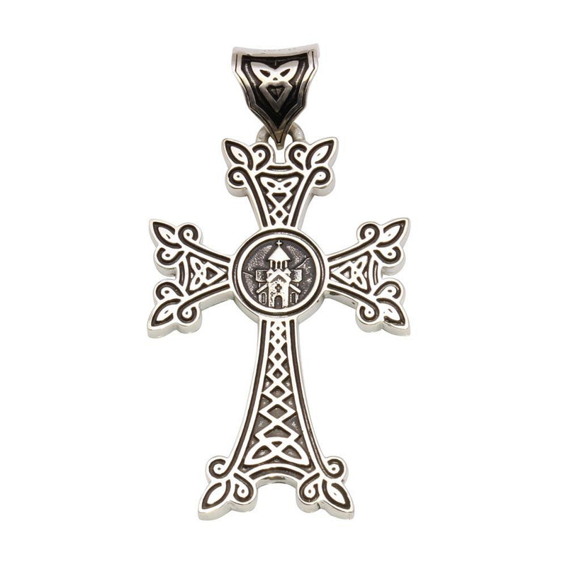 Silver 925 Back to Back Oxidized Armenian Cross Pendant - ARMP00002 | Silver Palace Inc.