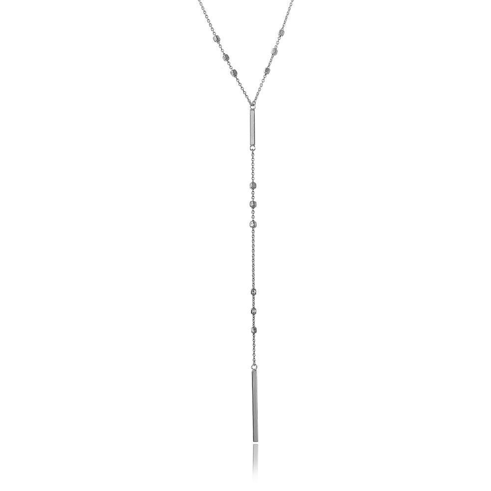 Silver 925 Rhodium Plated Beaded Necklace With A Drop Tag - ARN00013RH | Silver Palace Inc.