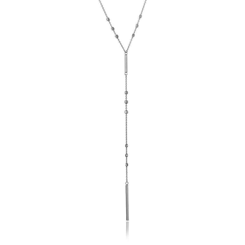 Silver 925 Rhodium Plated Beaded Necklace With A Drop Tag - ARN00013RH | Silver Palace Inc.