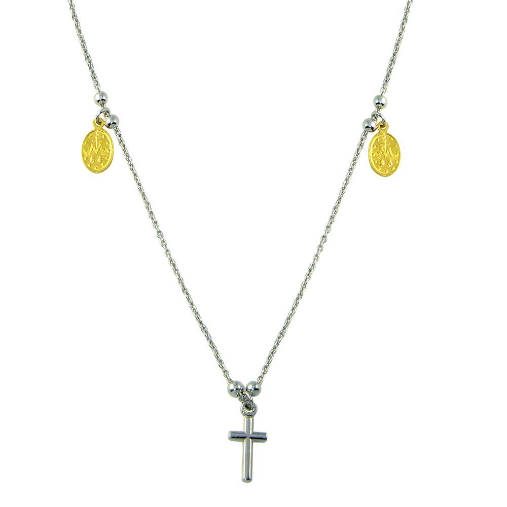Silver 925 2 Toned Cross and Charms Necklace ARN00014GP Silver