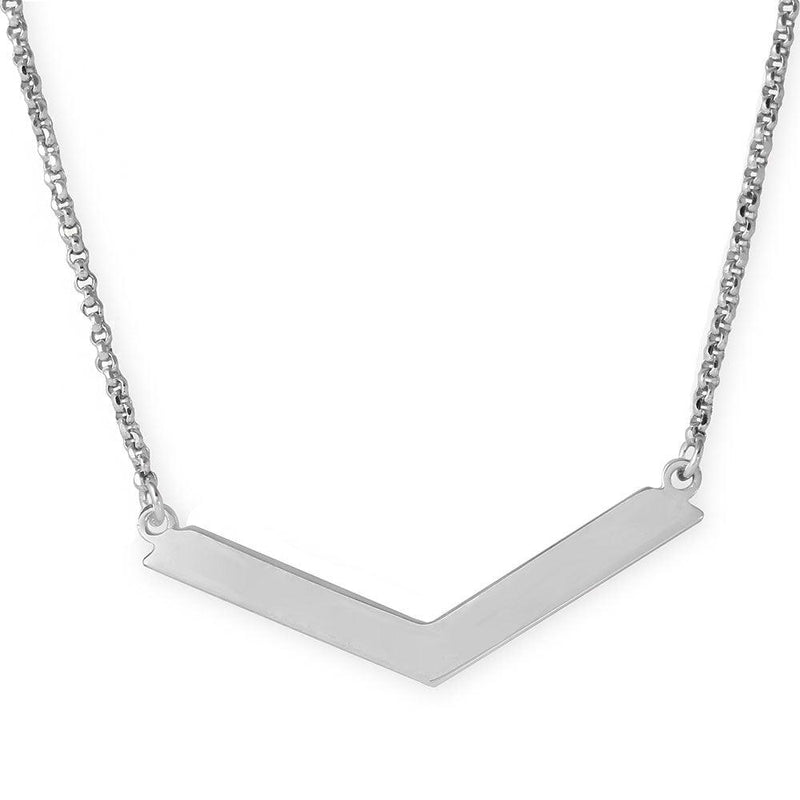 Silver 925 Rhodium Plated Wide V Accent Necklace - ARN00020RH | Silver Palace Inc.