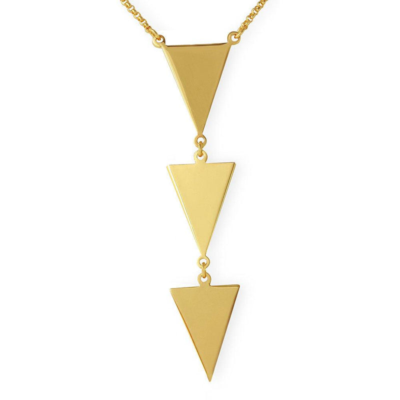 Silver 925 Gold Plated 3 Triangle Drop Necklace - ARN00022GP | Silver Palace Inc.