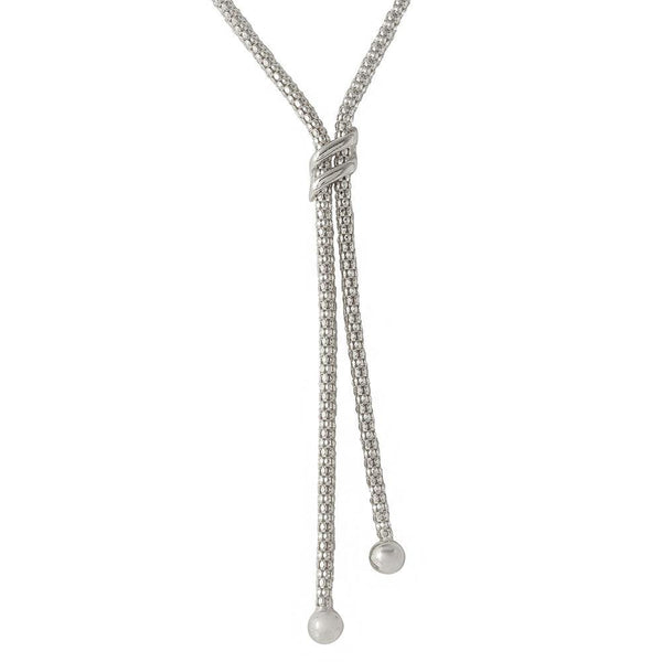 Silver 925 Rhodium Plated Drop Necklace With Double Sash - ARN00023RH | Silver Palace Inc.