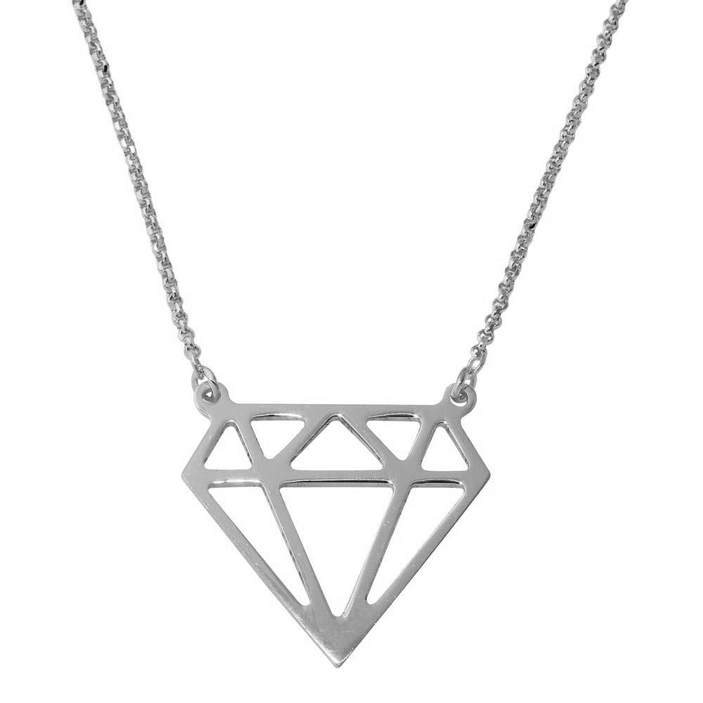 Silver 925 Rhodium Plated Diamond Outline Necklace - ARN00030RH | Silver Palace Inc.