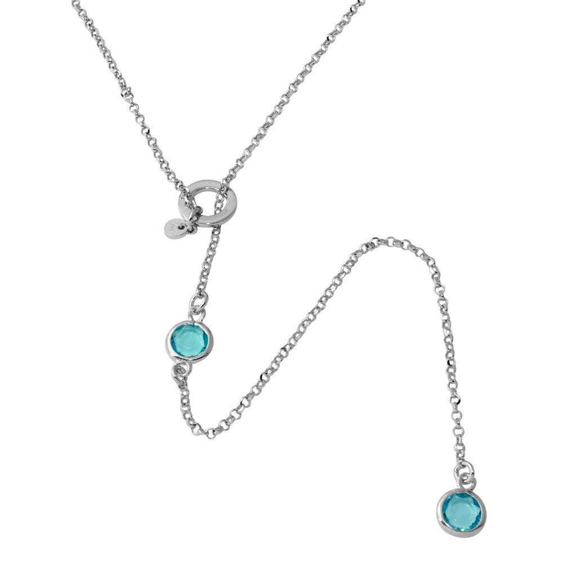 Silver 925 Rhodium Plated Dropped Light Blue Round CZ Necklace with Adjustable Ring - ARN00031RHA | Silver Palace Inc.
