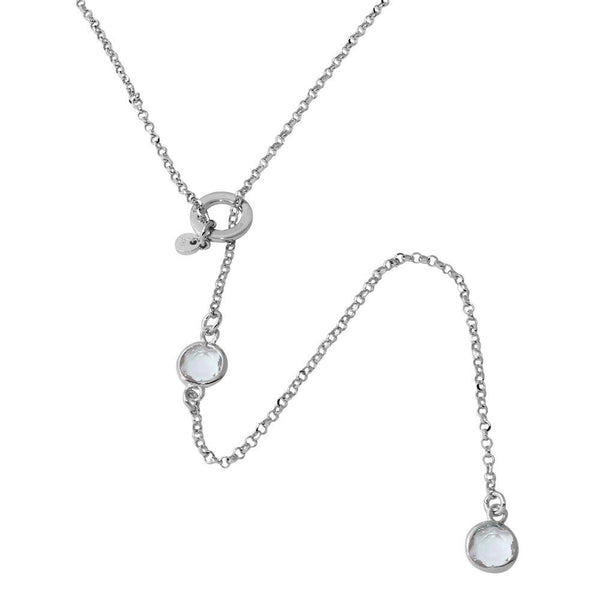 Silver 925 Rhodium Plated Dropped Clear Round CZ Necklace with Adjustable Ring - ARN00031RHC | Silver Palace Inc.