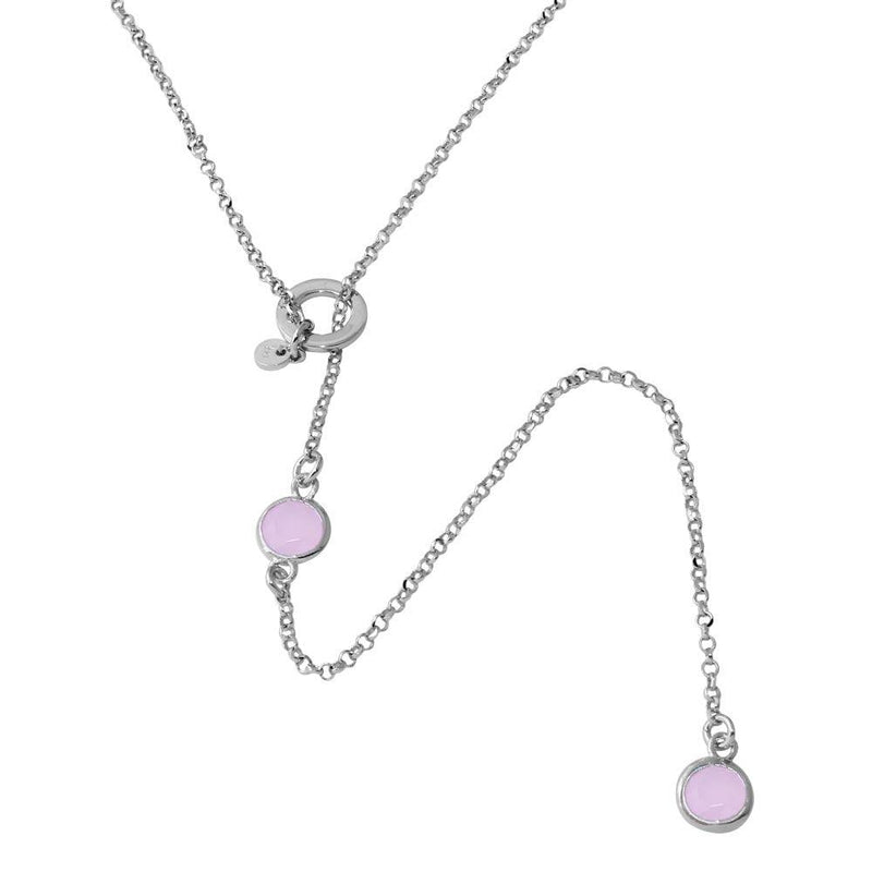 Silver 925 Rhodium Plated Dropped Pink Round CZ Necklace with Adjustable Ring - ARN00031RHP | Silver Palace Inc.