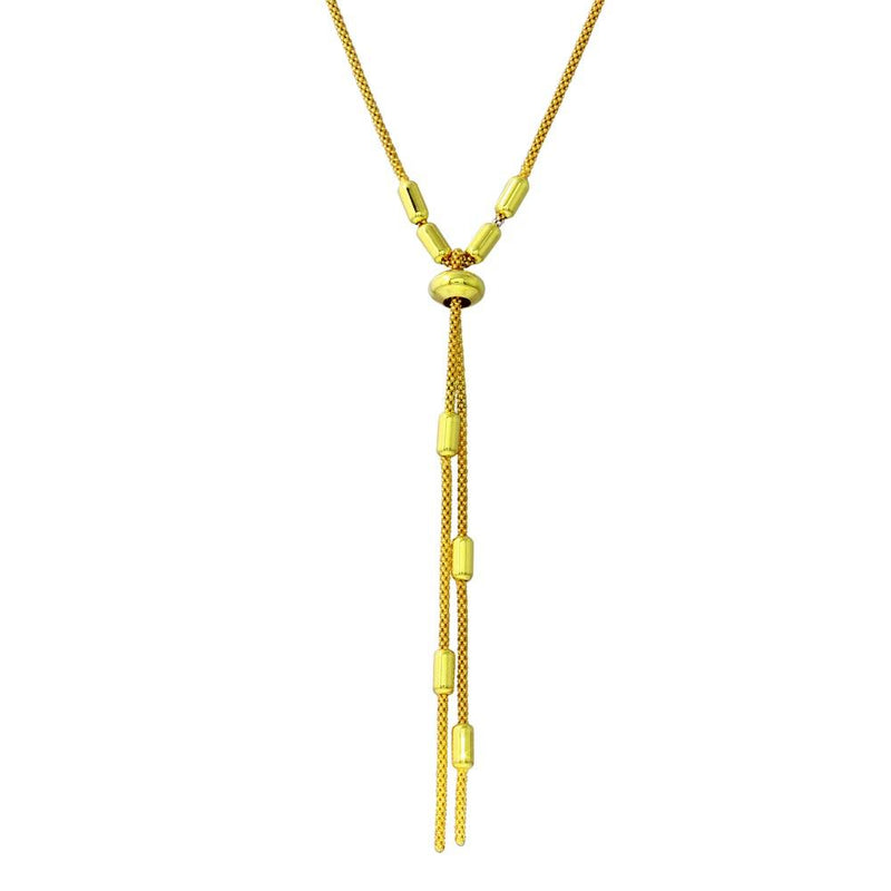 Silver 925 Gold Plated Round Bar Tassel Necklace with Adjustable Ring - ARN00034GP | Silver Palace Inc.
