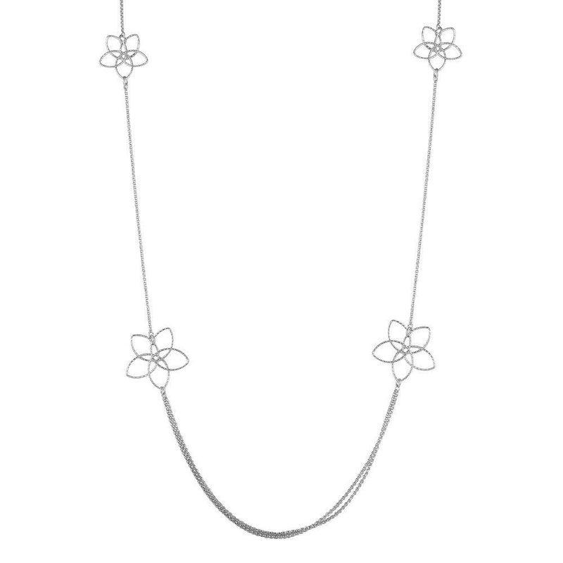 Silver 925 Rhodium Plated Flower Necklace - ARN00045RH | Silver Palace Inc.