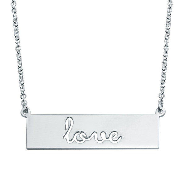 Rhodium Plated 925 Sterling Silver Love Engraved Bar Pendant Necklace  - ARN00055RH | Silver Palace Inc.