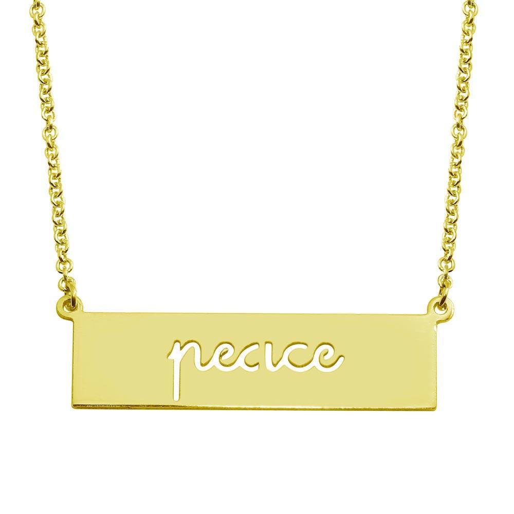 Silver 925 Gold Plated Peace Engraved Bar Pendant Necklace - ARN00056GP | Silver Palace Inc.
