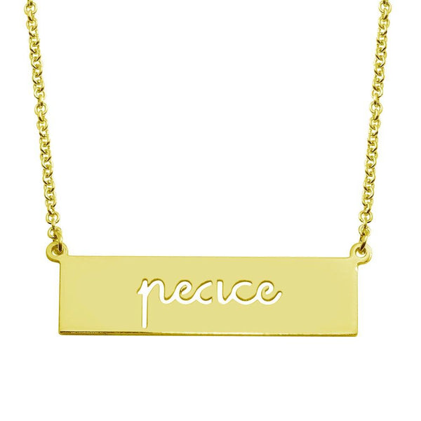 Silver 925 Gold Plated Peace Engraved Bar Pendant Necklace  - ARN00056GP | Silver Palace Inc.