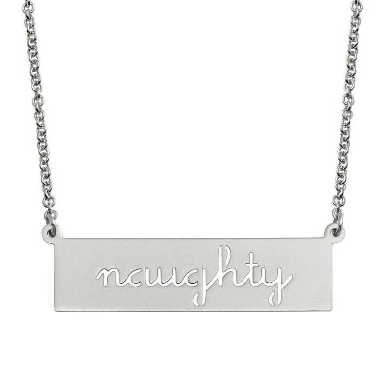 Silver 925 Rhodium Plated Naughty Engraved Bar Pendant Necklace  - ARN00057RH | Silver Palace Inc.