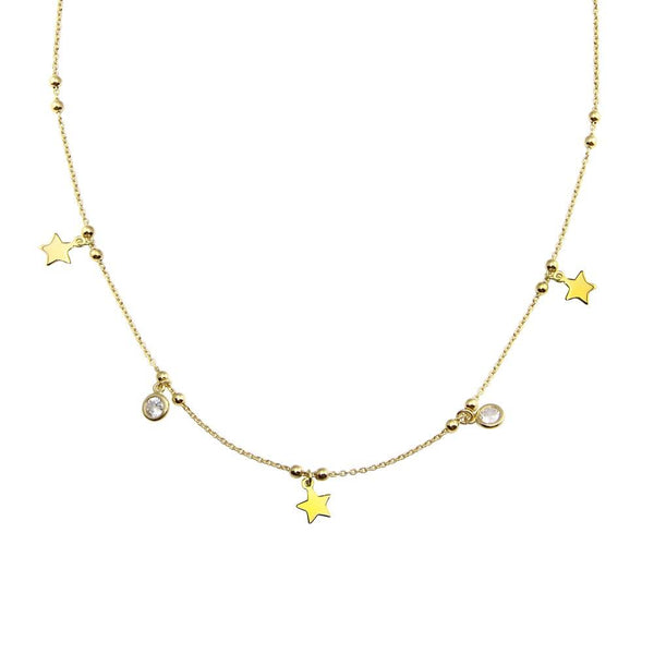 Silver 925 Gold Plated Star and Beads CZ Necklace  - ARN00059GP | Silver Palace Inc.
