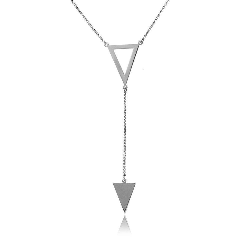 Silver 925 Rhodium Plated Necklace with 2 Triangle Drop - ARN00012RH | Silver Palace Inc.