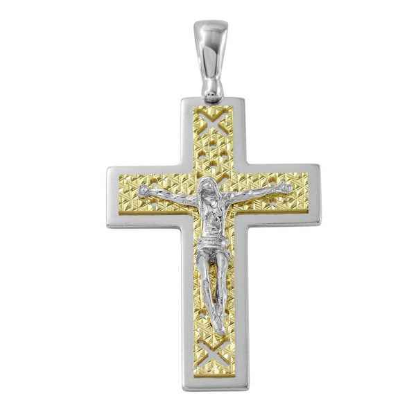 Silver 925 Two Tone D-C Gold Plated Crucifix Pendant with X Design - ARP00013 | Silver Palace Inc.