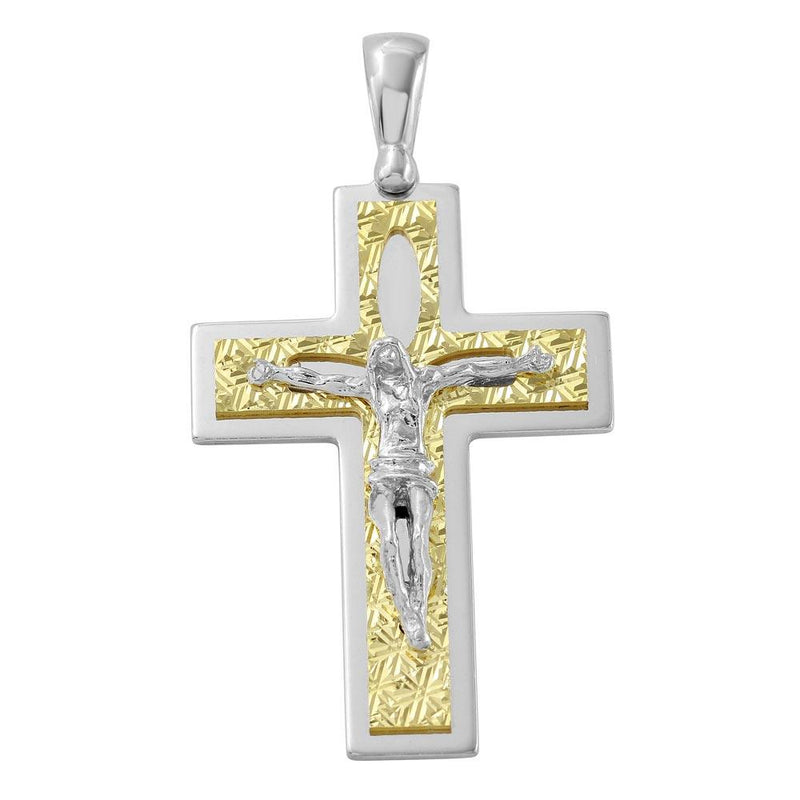 Silver 925 Two Tone D-C Gold Plated Crucifix Pendant with Pearl Design - ARP00014 | Silver Palace Inc.