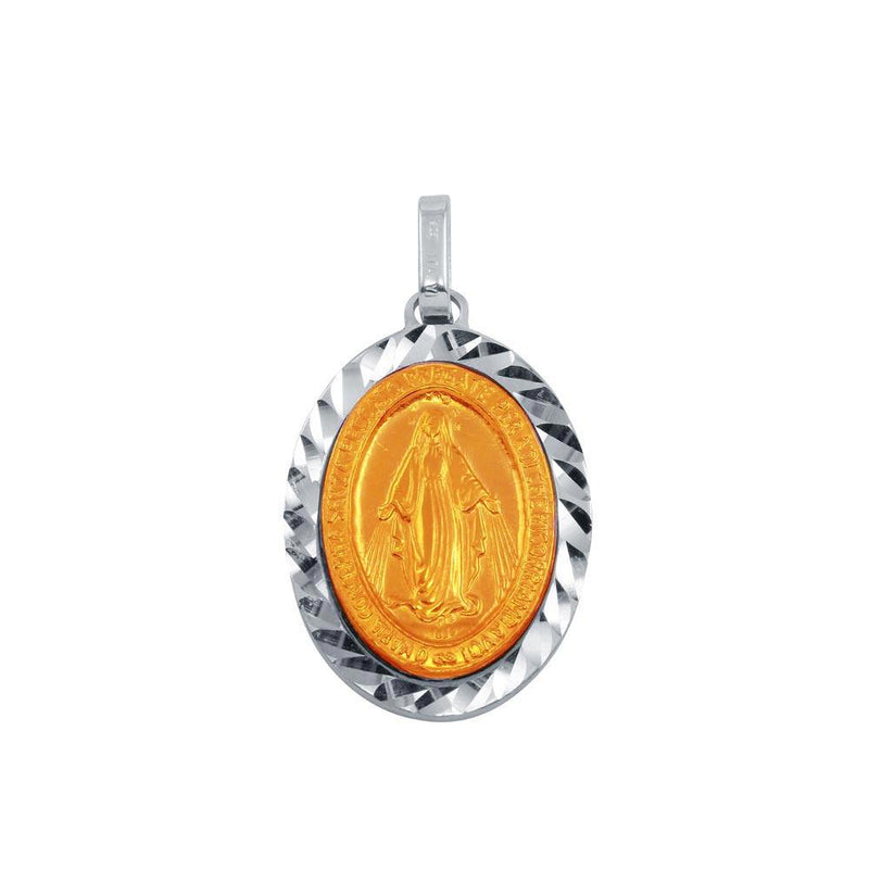 Silver 925 Two-Toned Virgin Mary Medallion Pendant - ARP00018RGP | Silver Palace Inc.