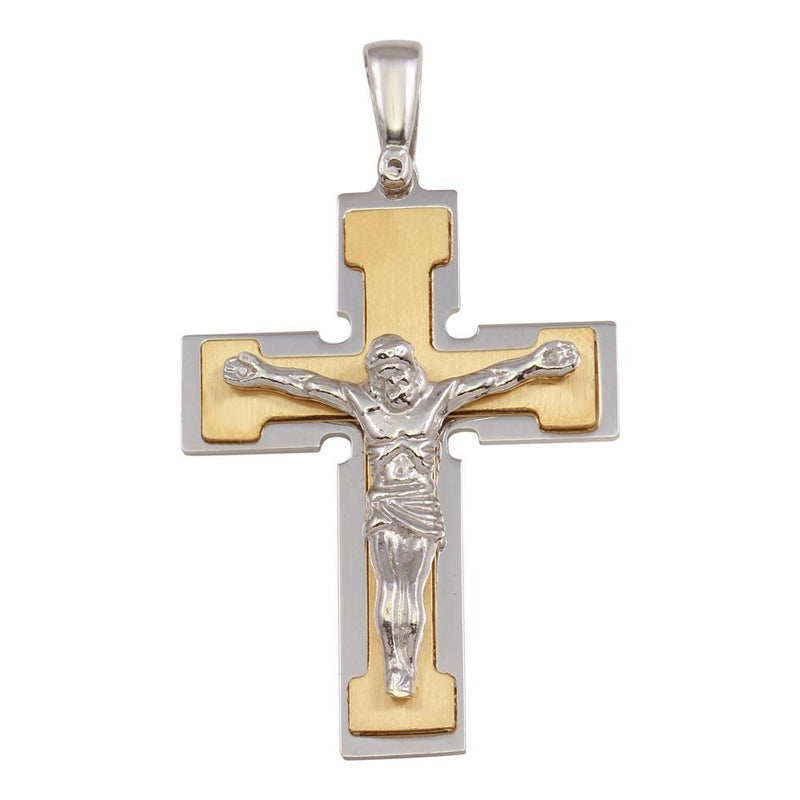 Silver 925 Two Toned Medium Crucifix Pendant - ARP00028GP | Silver Palace Inc.