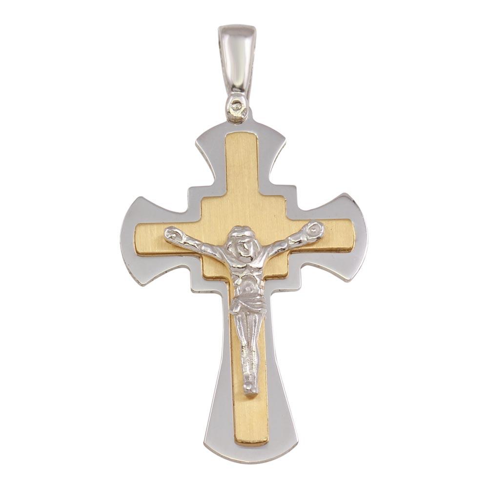 Silver 925 Two Toned Small Crucifix Pendant - ARP00032GP | Silver Palace Inc.
