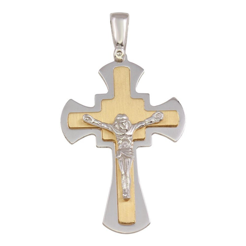 Silver 925 Two Toned Small Crucifix Pendant - ARP00032GP | Silver Palace Inc.