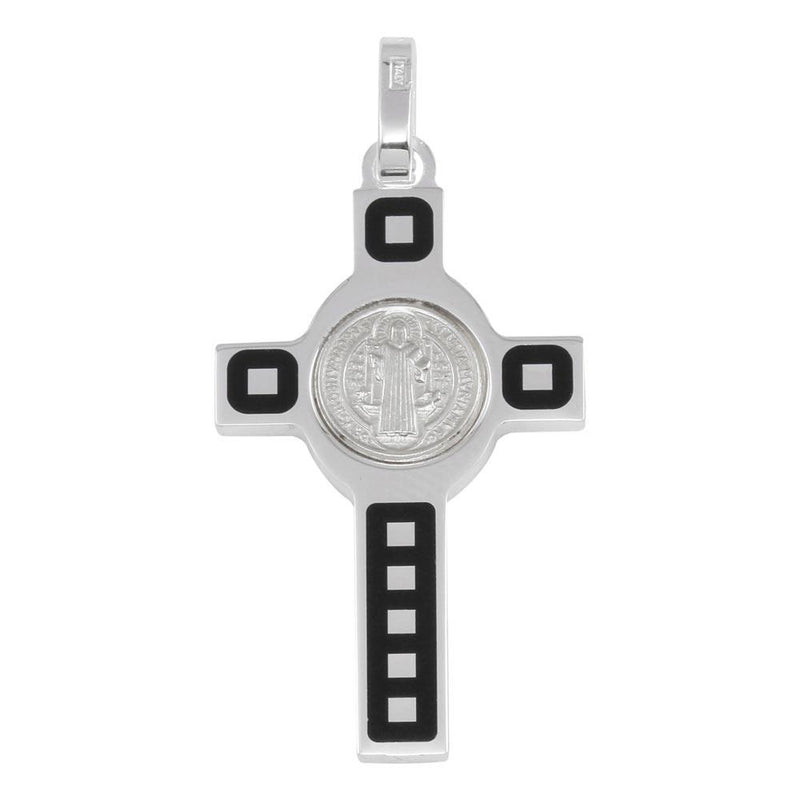 Silver 925 Rhodium Plated Cross Pendant with Medallion - ARP00034 | Silver Palace Inc.