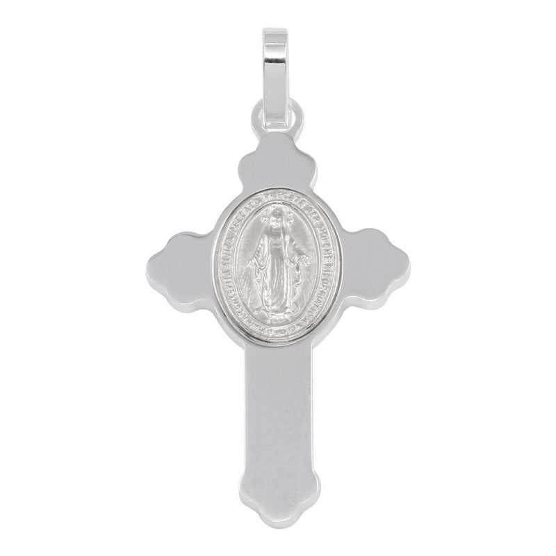 Silver 925 Rhodium Plated Cross Pendant with Medallion - ARP00035 | Silver Palace Inc.