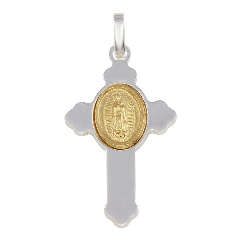 Silver 925 Rhodium Plated Cross Pendant with Gold Plated Medallion - ARP00036GP | Silver Palace Inc.