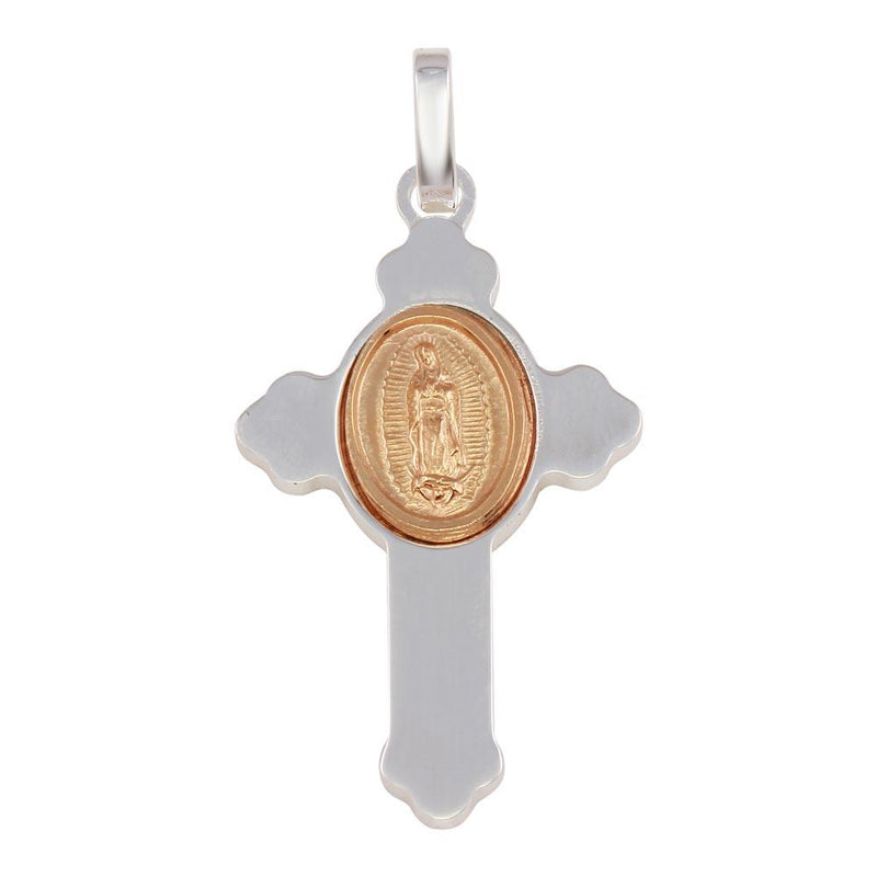 Silver 925 Rhodium Plated Cross Pendant with Rose Gold Medallion - ARP00036RGP | Silver Palace Inc.