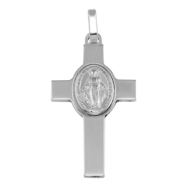 Silver 925 Rhodium Plated Cross Pendant with Medallion - ARP00037 | Silver Palace Inc.
