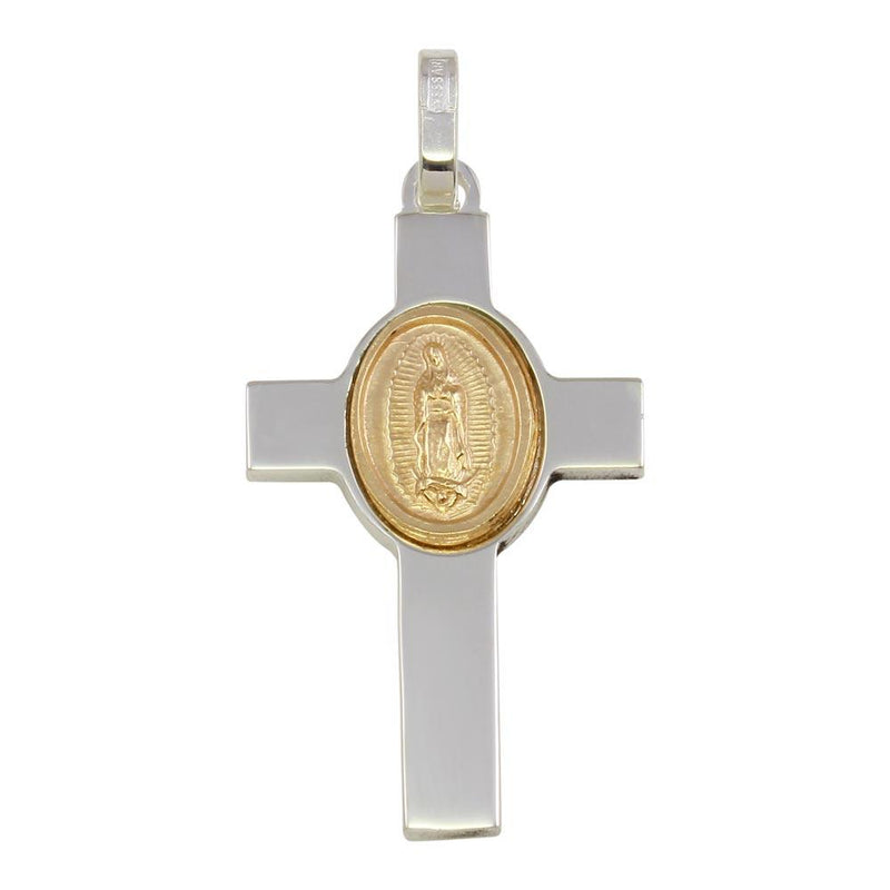 Silver 925 Rhodium Plated Cross Pendant with Gold Plated Medallion - ARP00038GP | Silver Palace Inc.