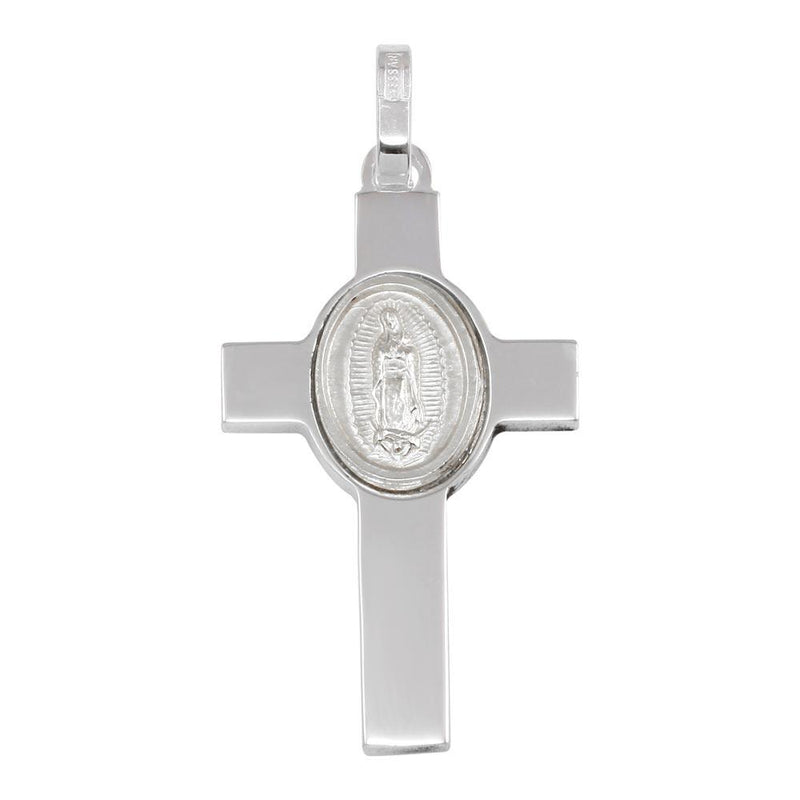 Silver 925 Rhodium Plated Cross Pendant with Medallion - ARP00038 | Silver Palace Inc.