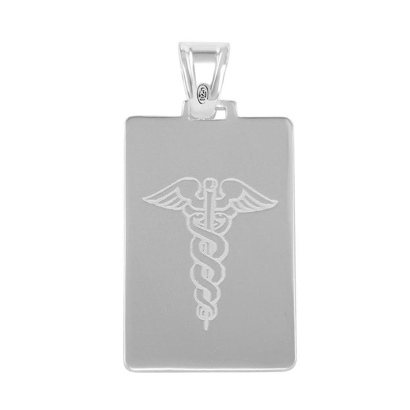 Silver 925 High Polished Rectangle Engraved Medical Sign Pendant - CARP00039 | Silver Palace Inc.