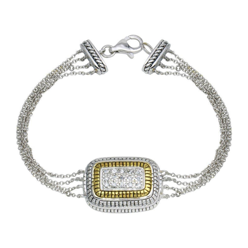 Silver 925 2 Toned Gold And Rhodium Plated Square Rope CZ Chain Bracelet - B00026 | Silver Palace Inc.