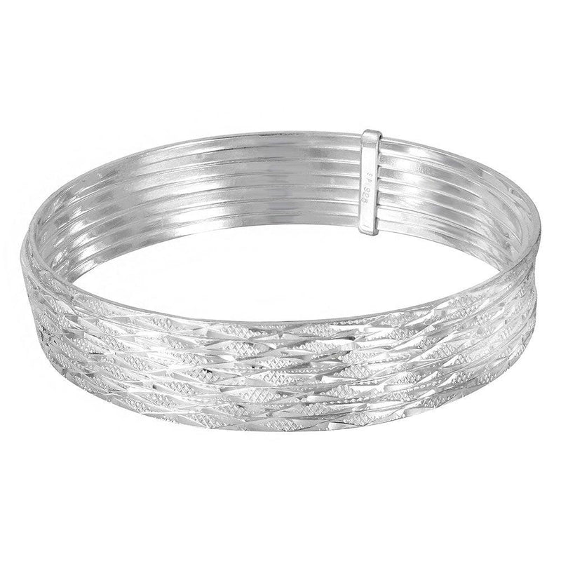 Silver 925 High Polished Criss Cross Diamond Cut Semanario Bangle Bracelet - BG128 | Silver Palace Inc.