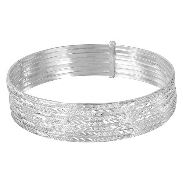 Silver 925 High Polished Diamond Cut Semanario Bangle Bracelet - BG129 | Silver Palace Inc.
