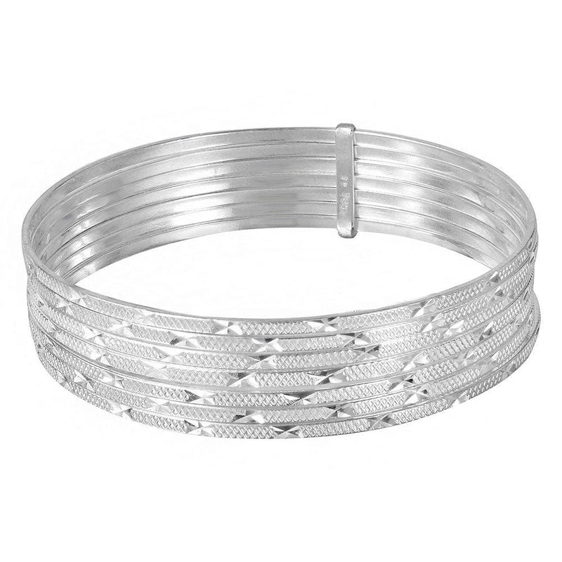 Silver 925 High Polished Diamond Cut Semanario Bangle Bracelet - BG135 | Silver Palace Inc.
