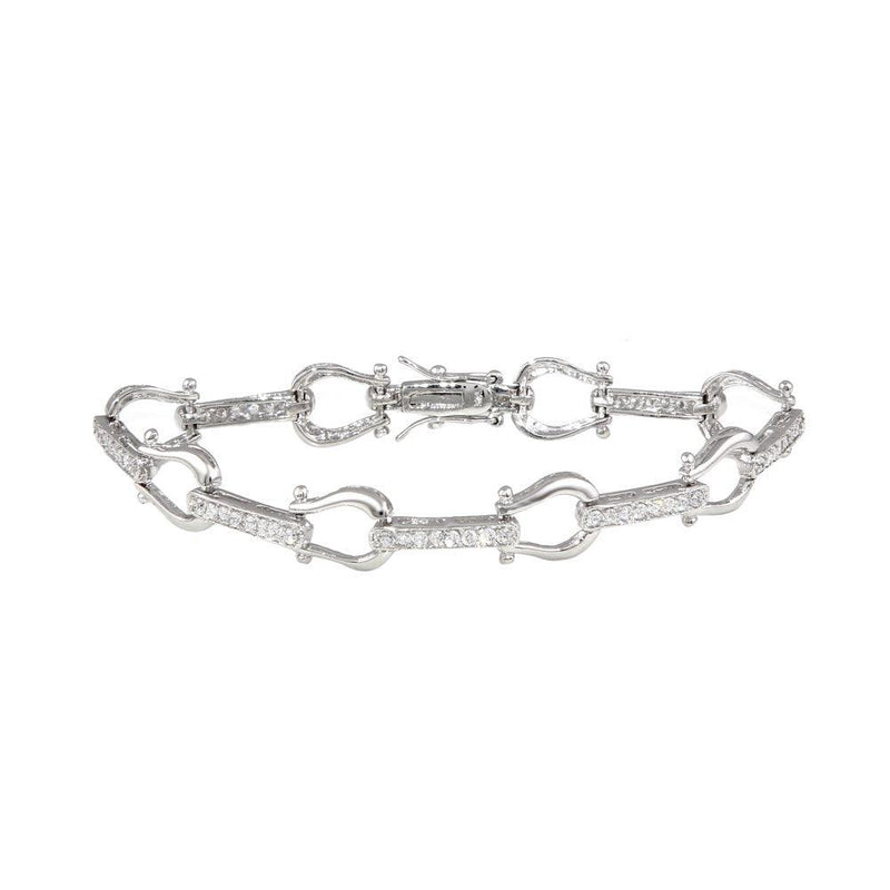 Silver 925 Rhodium Plated Link Bracelet with CZ - BGB00004 | Silver Palace Inc.