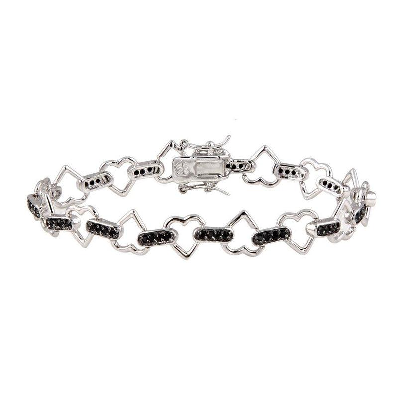Silver 925 and Black Rhodium Plated Multiple Open Heart CZ Bracelet - BGB00045 | Silver Palace Inc.