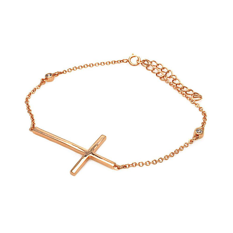 Silver 925 Rose Gold Plated Cross Chain Bracelet With CZ - BGB00116RGP | Silver Palace Inc.
