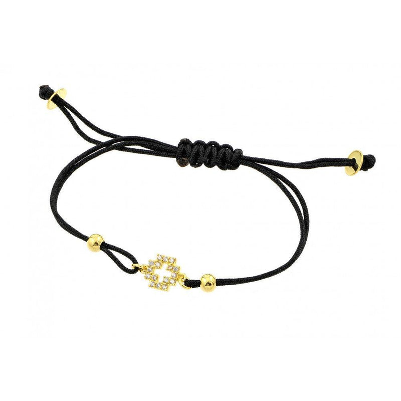 Silver 925 Gold Plated Open Cross Clear CZ Black Cord Bracelet - BGB00200 | Silver Palace Inc.