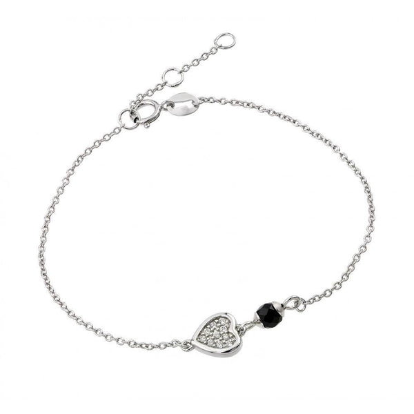 Silver 925 Rhodium Plated Heart Black Enamel Bracelet - BGB00225 | Silver Palace Inc.