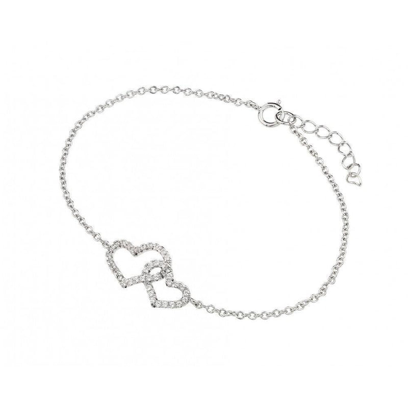 Silver 925 Rhodium Plated Clear CZ Open Hearts Bracelet - BGB00231 | Silver Palace Inc.