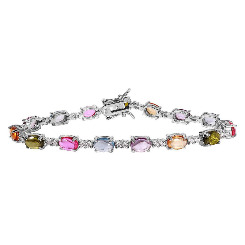 Silver 925 Rhodium Plated Tennis Bracelet with Multi Color CZ Stones - BGB00258 | Silver Palace Inc.