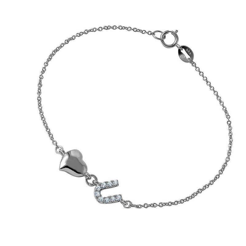 Silver 925 Chain Link Bracelet with Love Shape and CZ U - BGB00260 | Silver Palace Inc.