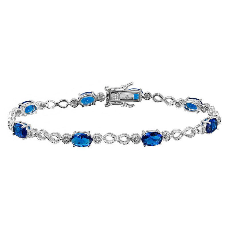 Silver 925 Rhodium Plated Infinity Links Blue Oval CZ Bracelet - BGB00284 | Silver Palace Inc.