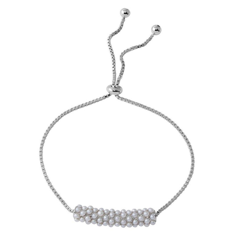 Silver 925 Rhodium Plated Slanted Bar with Synthetic Mother of Pearls Lariat Bracelet - BGB00296 | Silver Palace Inc.