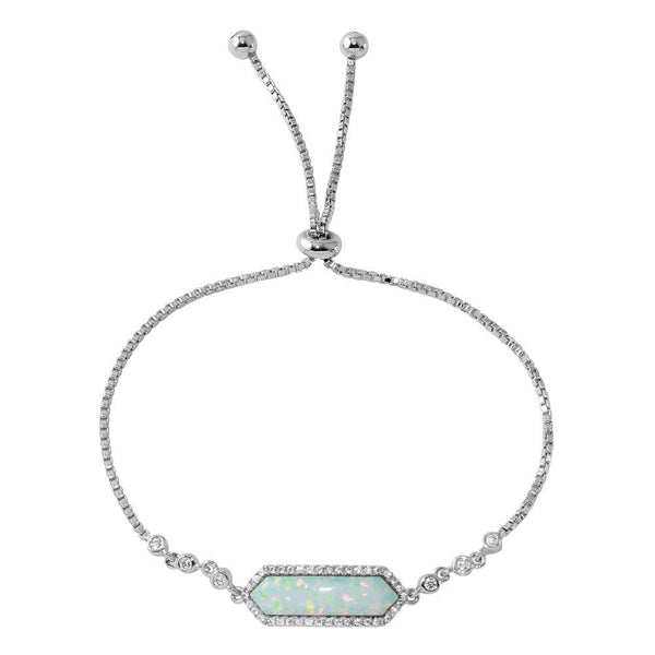 Silver 925 Rhodium Plated White Opal with CZ Lariat Bracelet - BGB00297 | Silver Palace Inc.